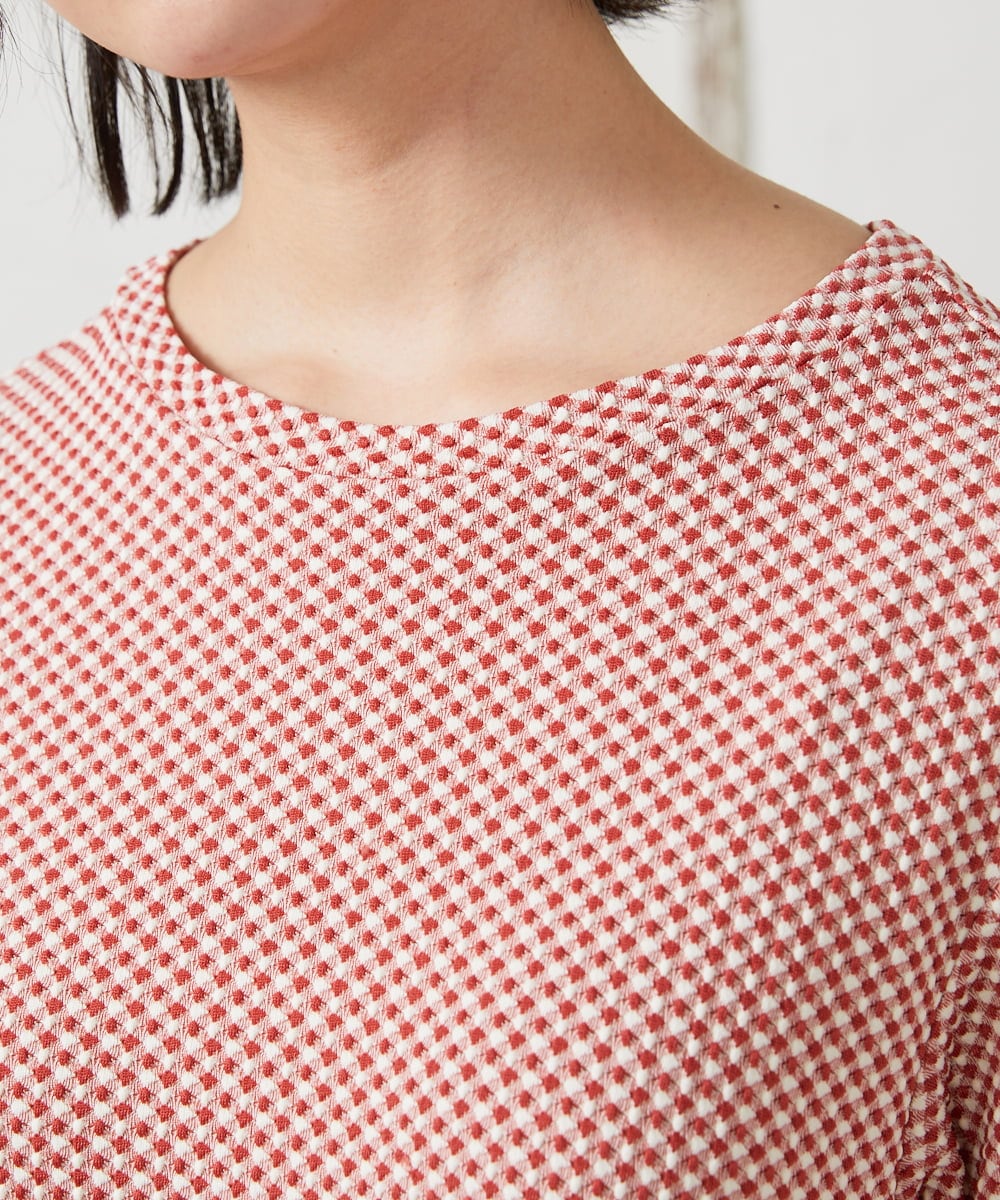 GJKFD35130 Jocomomola(ホコモモラ) ギンガムチェックカットソープルオーバー レッド