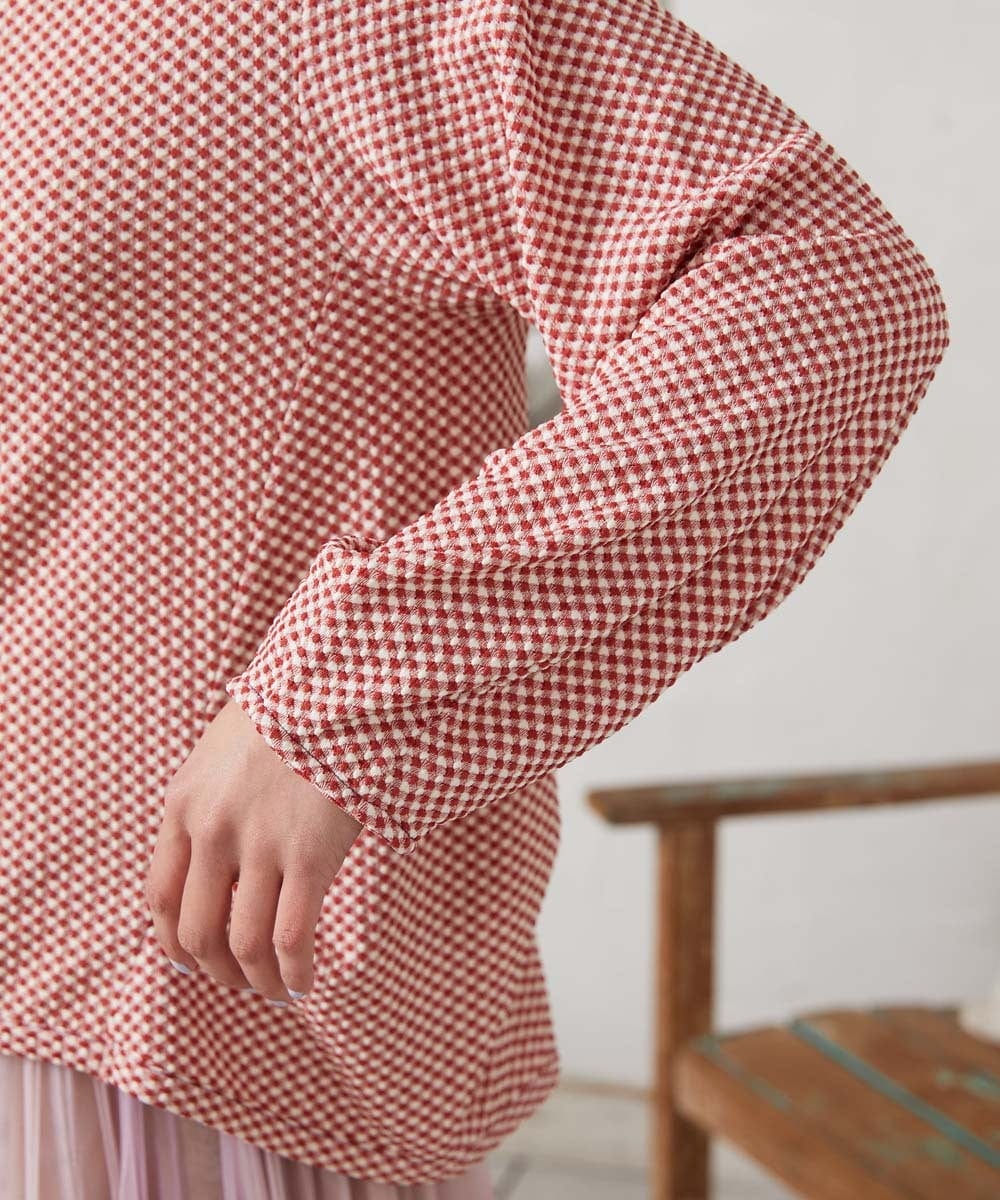 GJKFD35130 Jocomomola(ホコモモラ) ギンガムチェックカットソープルオーバー レッド