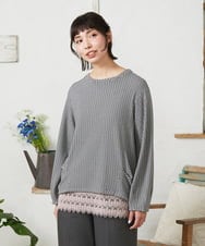 GJKFD35130 Jocomomola(ホコモモラ) ギンガムチェックカットソープルオーバー ブラック