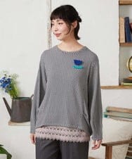 GJKFD35130 Jocomomola(ホコモモラ) ギンガムチェックカットソープルオーバー ブラック