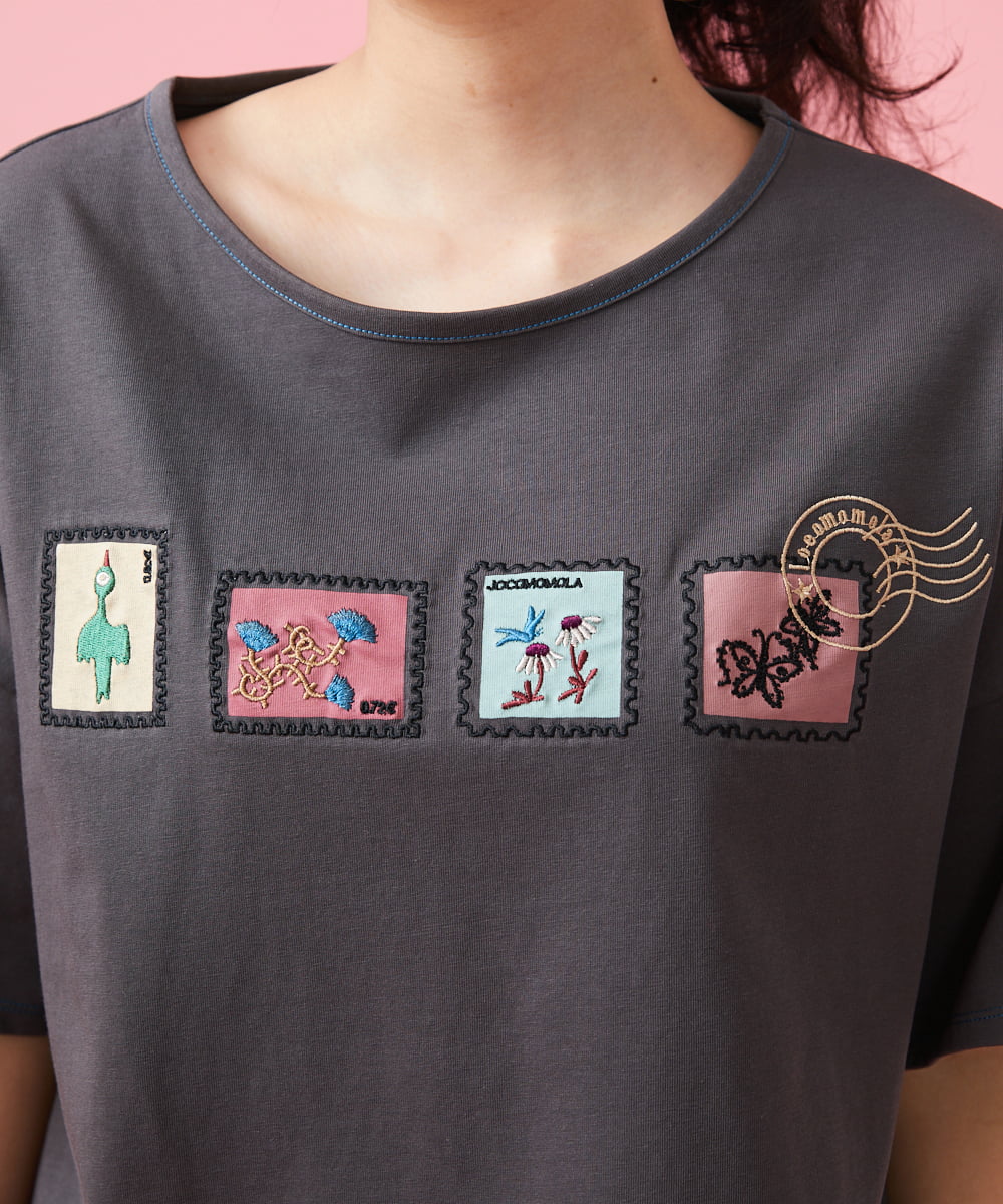 GJKFS37140 Jocomomola(ホコモモラ) Carta 切手モチーフTシャツ ピンク