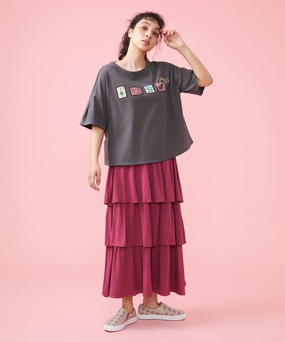 GJKFS37140 Jocomomola(ホコモモラ) Carta 切手モチーフTシャツ ピンク