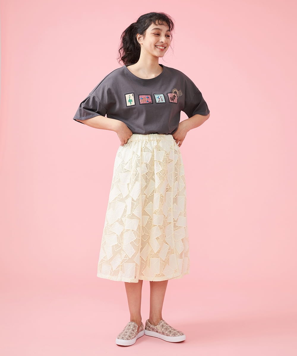 GJKFS37140 Jocomomola(ホコモモラ) Carta 切手モチーフTシャツ ピンク