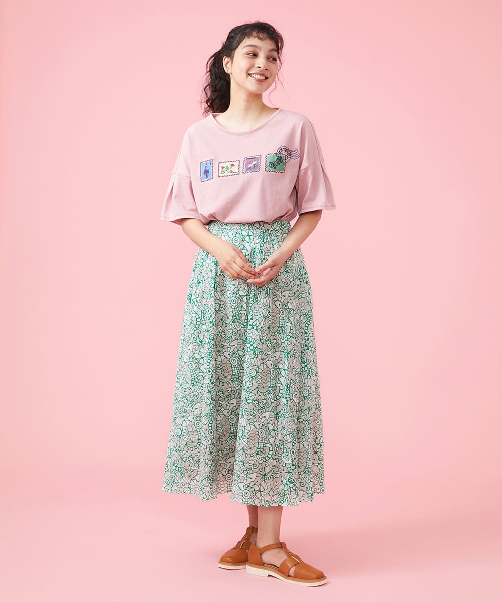GJKFS37140 Jocomomola(ホコモモラ) Carta 切手モチーフTシャツ ピンク