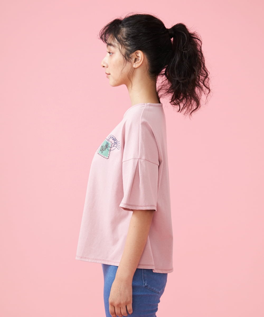 GJKFS37140 Jocomomola(ホコモモラ) Carta 切手モチーフTシャツ ピンク