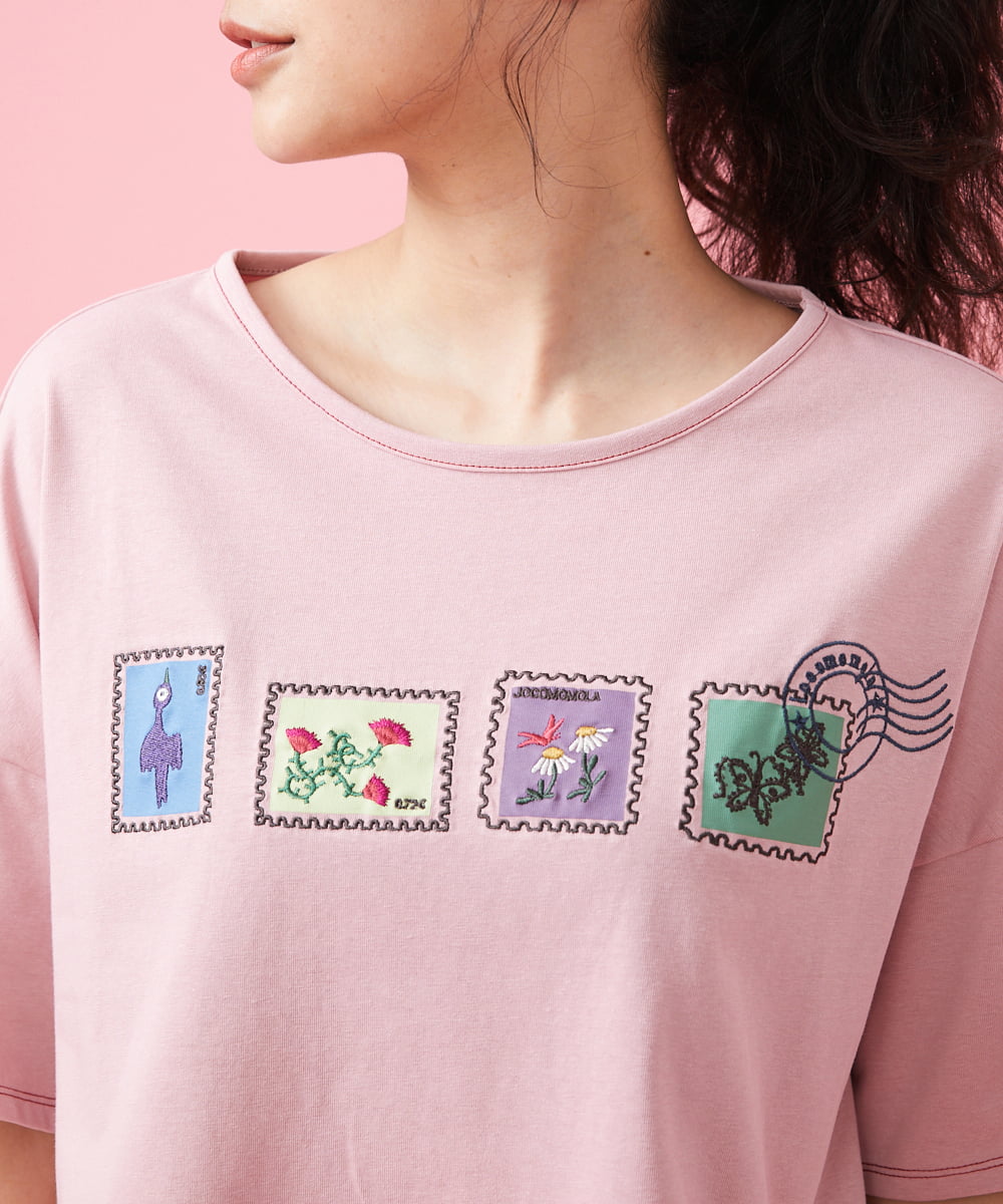 GJKFS37140 Jocomomola(ホコモモラ) Carta 切手モチーフTシャツ ピンク