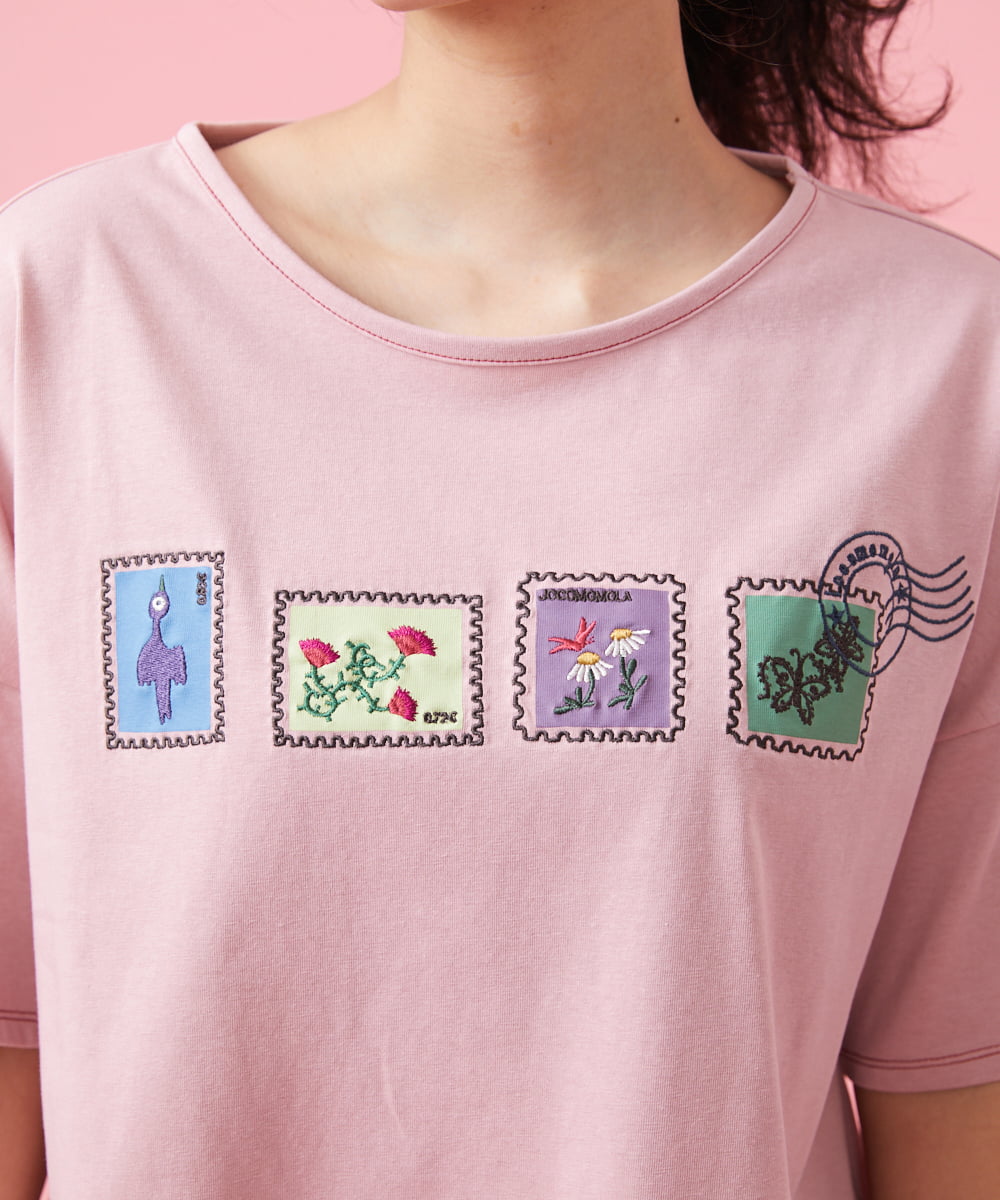 GJKFS37140 Jocomomola(ホコモモラ) Carta 切手モチーフTシャツ ピンク