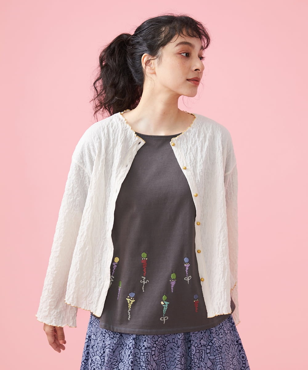 GJKFS38140 Jocomomola(ホコモモラ) Carta フラワーモチーフTシャツ ダークグレー