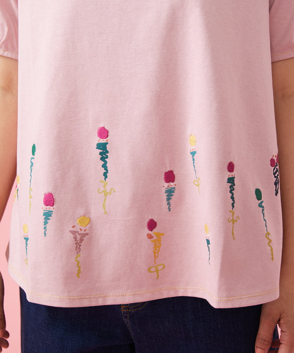 GJKFS38140 Jocomomola(ホコモモラ) Carta フラワーモチーフTシャツ ダークグレー