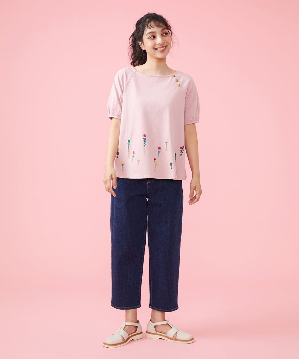 GJKFS38140 Jocomomola(ホコモモラ) Carta フラワーモチーフTシャツ ダークグレー