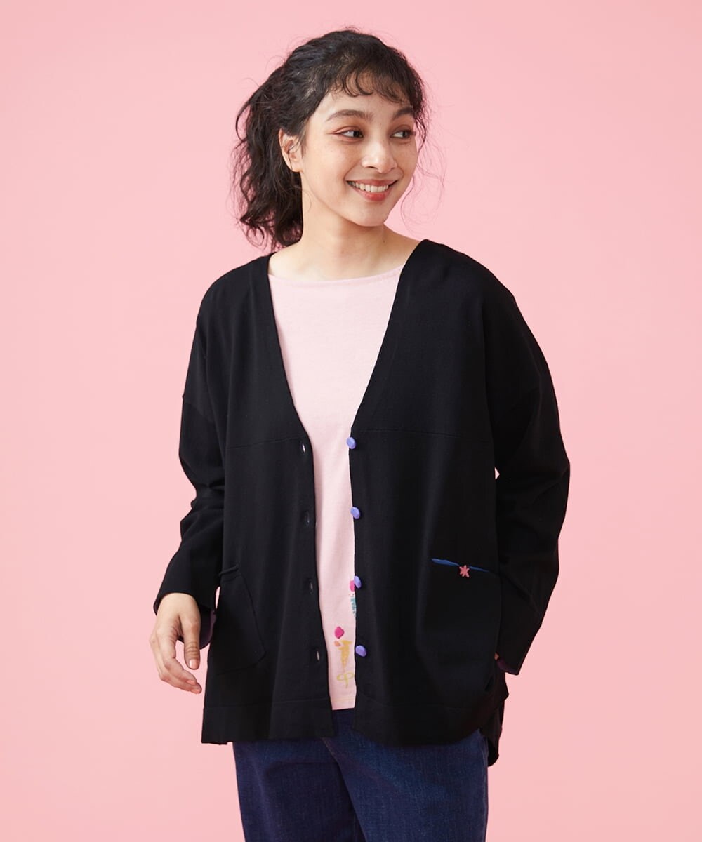 GJKFS38140 Jocomomola(ホコモモラ) Carta フラワーモチーフTシャツ ダークグレー