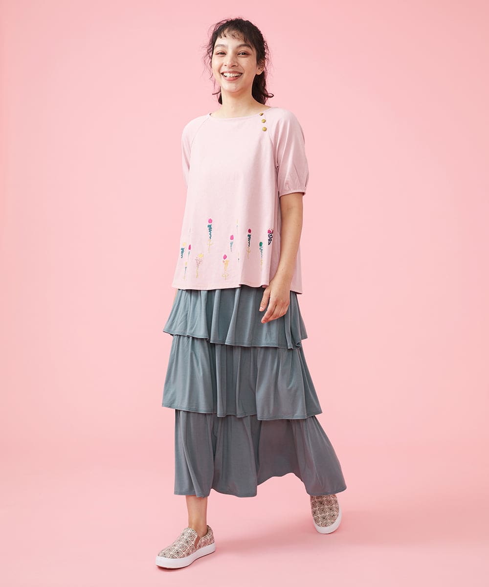 GJKFS38140 Jocomomola(ホコモモラ) Carta フラワーモチーフTシャツ ダークグレー