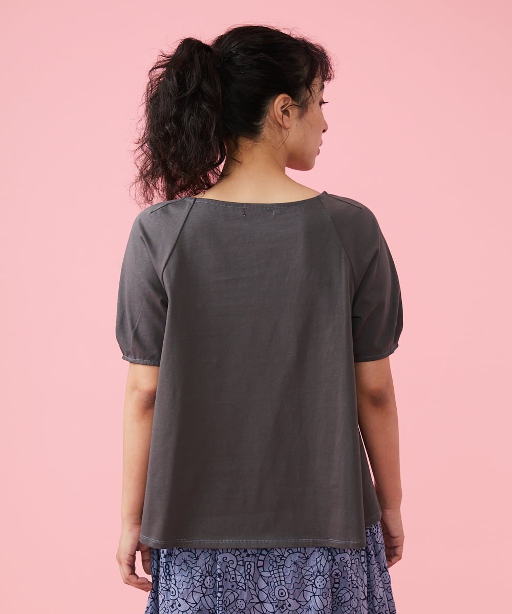 GJKFS38140 Jocomomola(ホコモモラ) Carta フラワーモチーフTシャツ ダークグレー