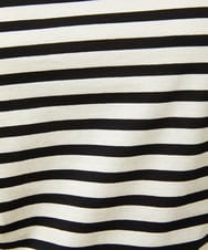 GJKGA33150 Jocomomola(ホコモモラ) シルケット天竺フラワーボーダーアップリケTシャツ ブラック×アイボリー