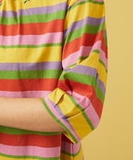 GJKGA34150 Jocomomola(ホコモモラ) シルケット天竺フラワーボーダー刺繍Tシャツ マルチボーダー