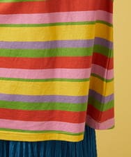 GJKGA34150 Jocomomola(ホコモモラ) シルケット天竺フラワーボーダー刺繍Tシャツ マルチボーダー