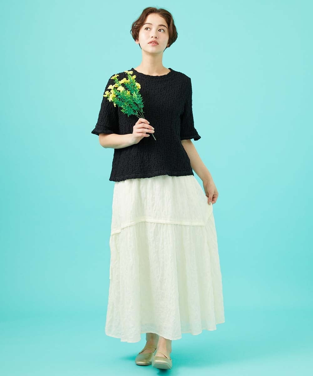 GJKGA36140 Jocomomola(ホコモモラ) シャーリングカットソーTシャツ ラベンダー