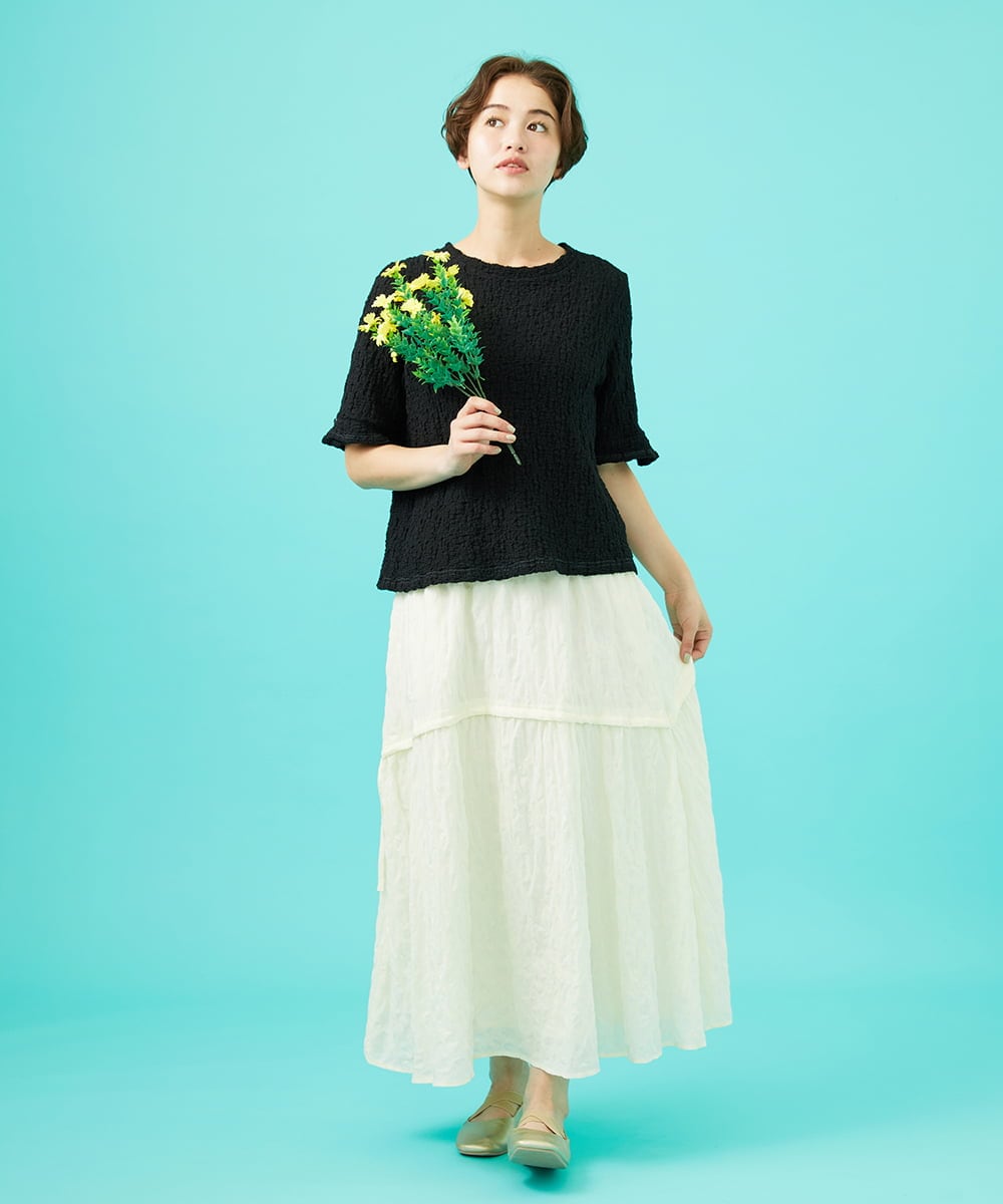 GJKGA36140 Jocomomola(ホコモモラ) シャーリングカットソーTシャツ ラベンダー