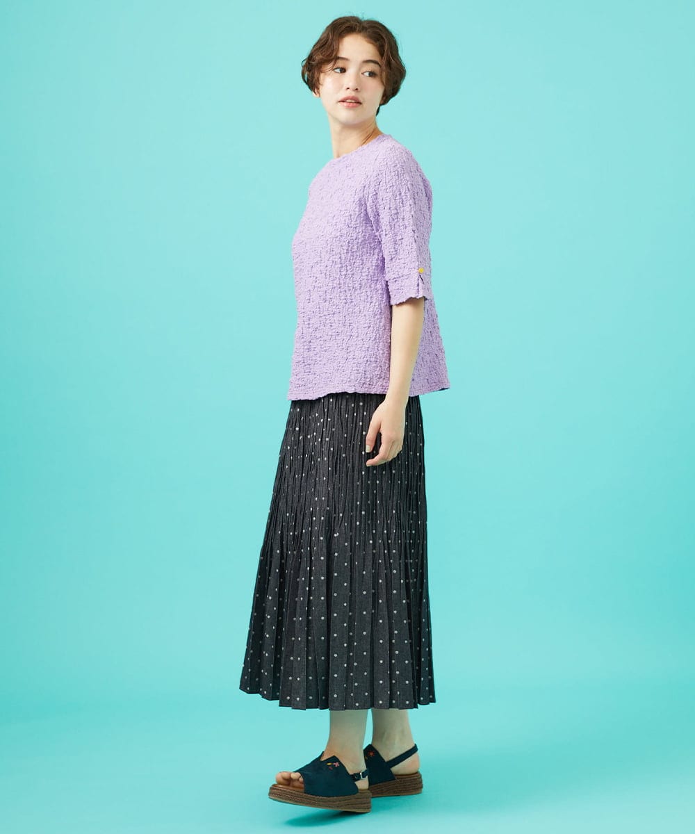 GJKGA36140 Jocomomola(ホコモモラ) シャーリングカットソーTシャツ ラベンダー