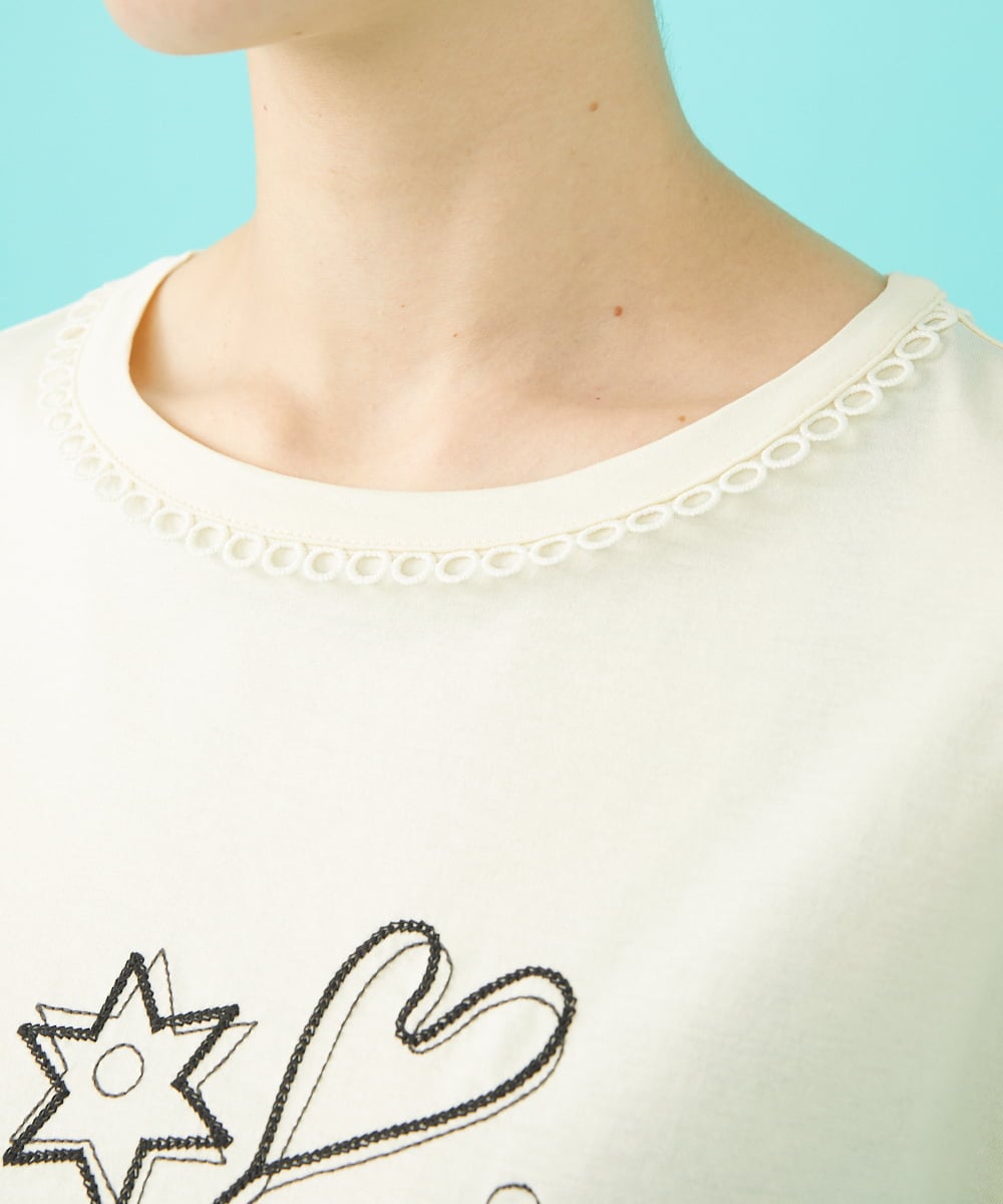 GJKGA38140 Jocomomola(ホコモモラ) Salida コットン天竺チェーン刺繍Tシャツ グリーン