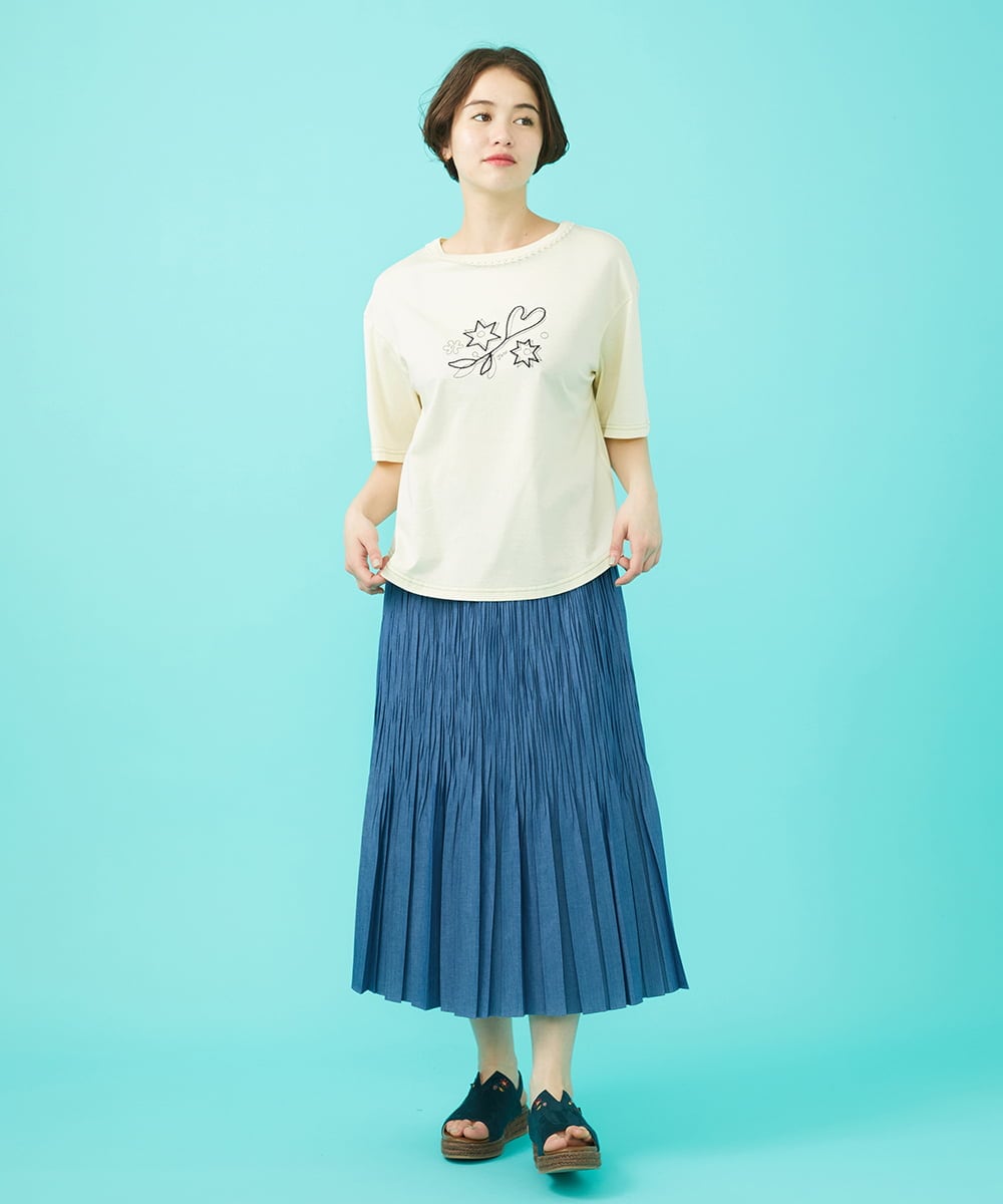 GJKGA38140 Jocomomola(ホコモモラ) Salida コットン天竺チェーン刺繍Tシャツ グリーン