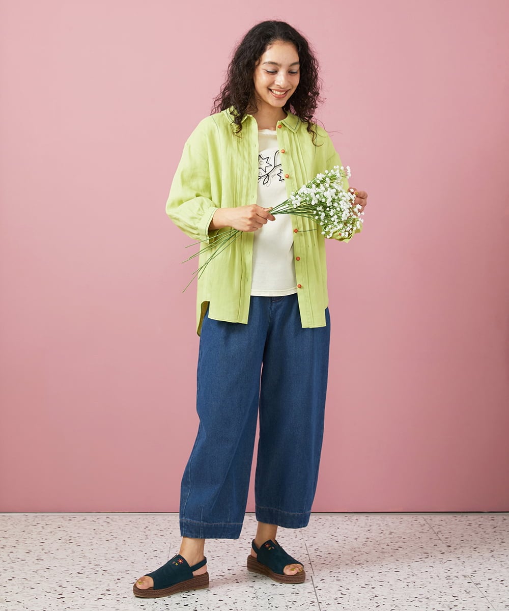 GJKGA38140 Jocomomola(ホコモモラ) Salida コットン天竺チェーン刺繍Tシャツ グリーン