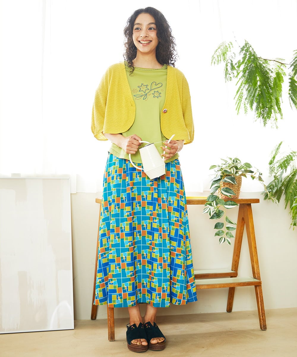 GJKGA38140 Jocomomola(ホコモモラ) Salida コットン天竺チェーン刺繍Tシャツ グリーン