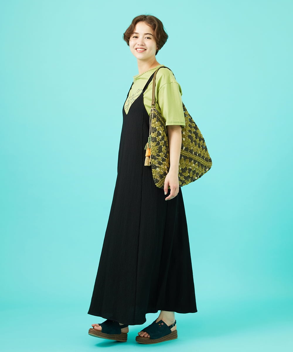 GJKGA38140 Jocomomola(ホコモモラ) Salida コットン天竺チェーン刺繍Tシャツ グリーン
