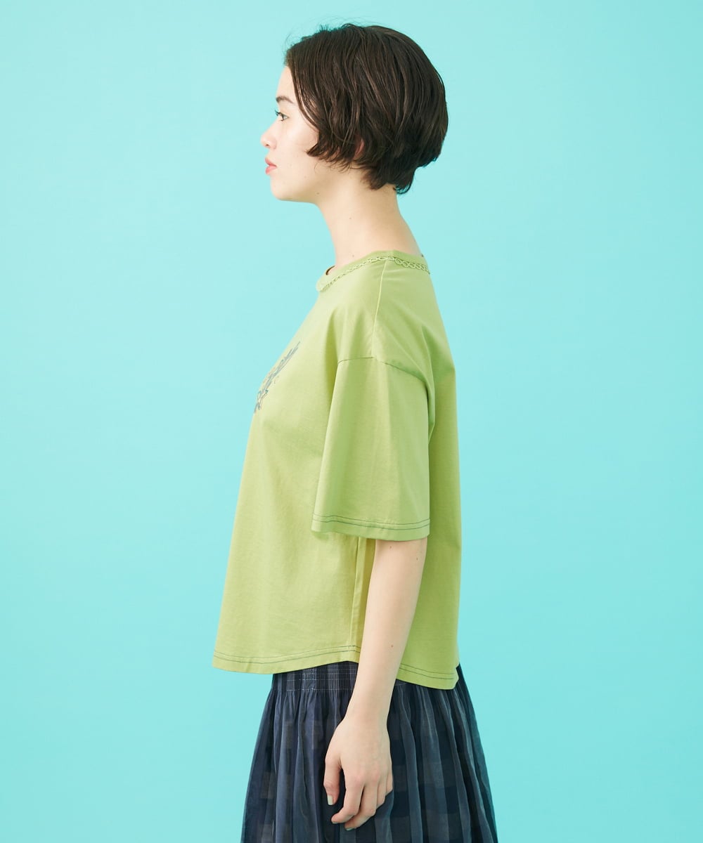 GJKGA38140 Jocomomola(ホコモモラ) Salida コットン天竺チェーン刺繍Tシャツ グリーン