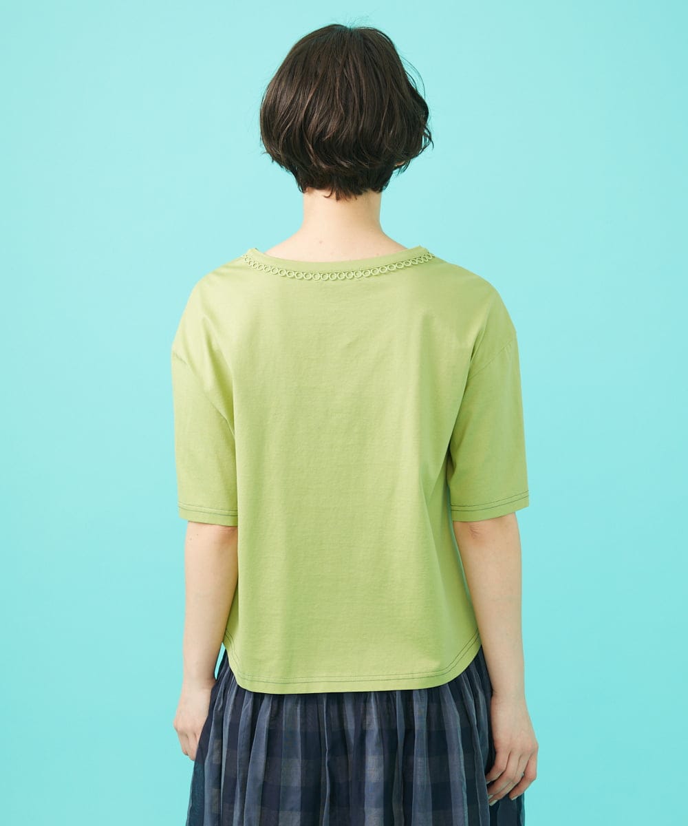 GJKGA38140 Jocomomola(ホコモモラ) Salida コットン天竺チェーン刺繍Tシャツ グリーン