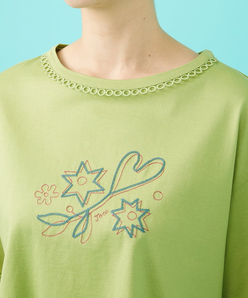 GJKGA38140 Jocomomola(ホコモモラ) Salida コットン天竺チェーン刺繍Tシャツ グリーン
