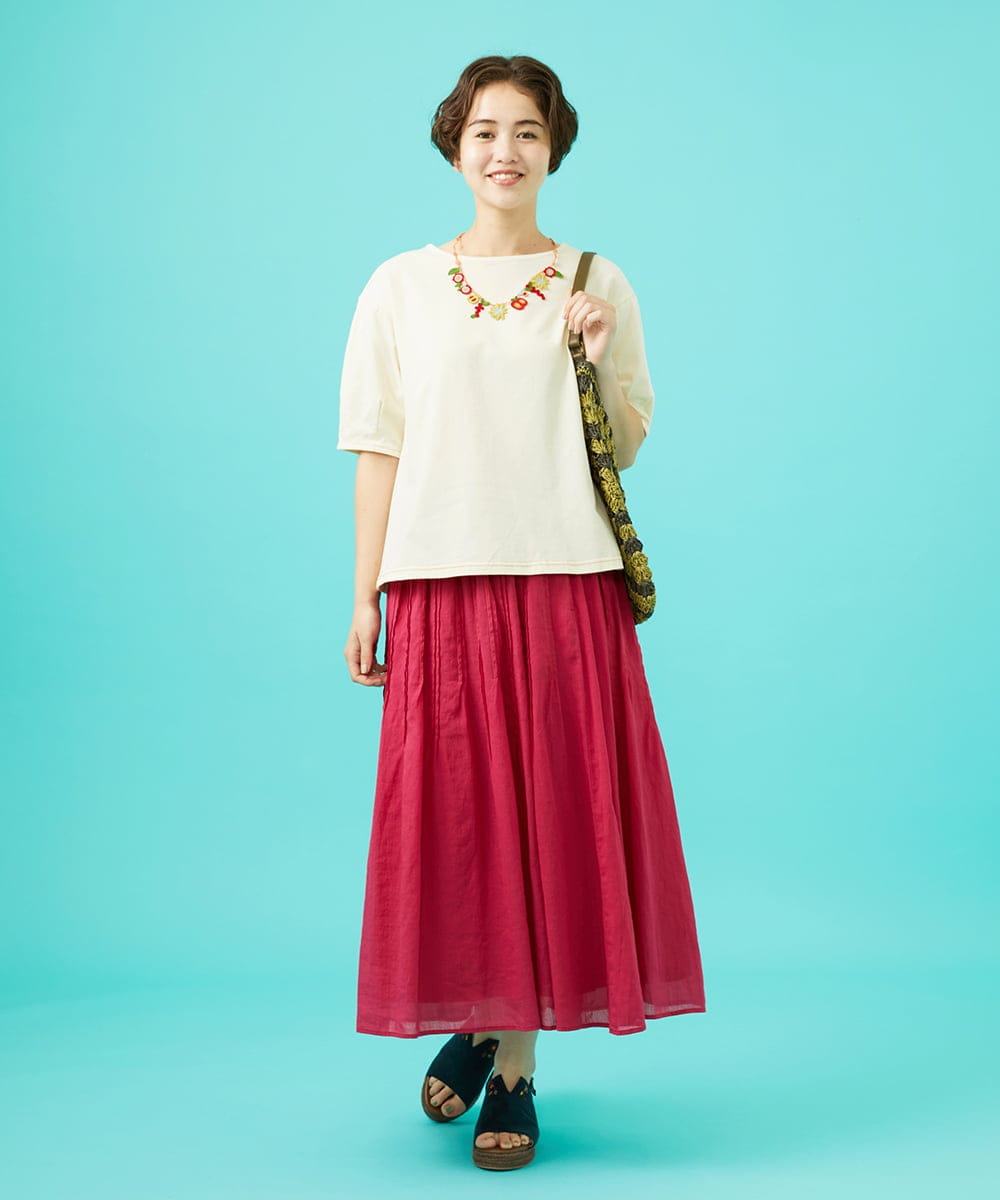 GJKGB02160 Jocomomola(ホコモモラ) Cosecha フルーツ刺繍ネックレス付きカットソー レッド