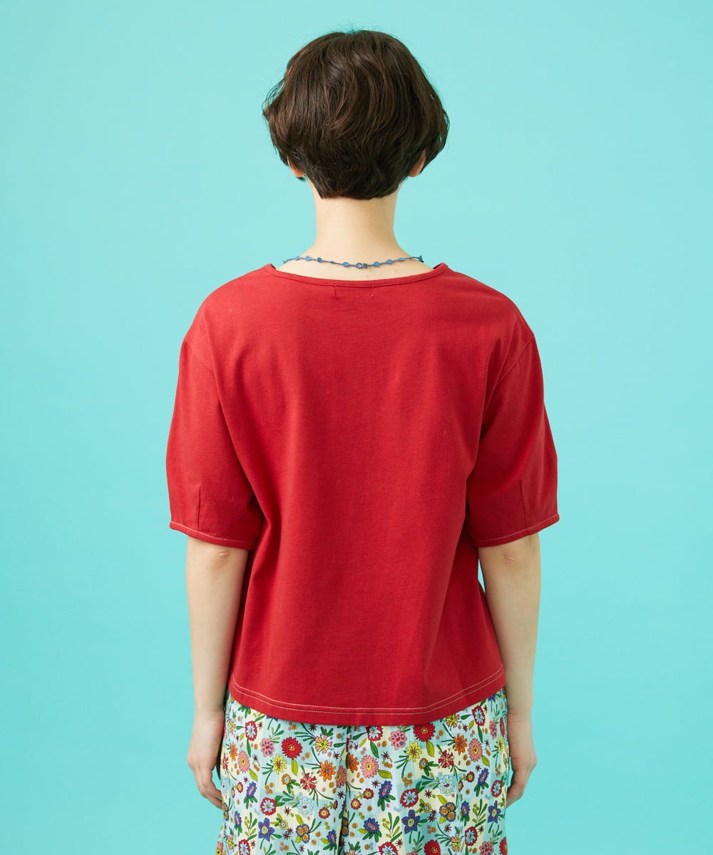 GJKGB02160 Jocomomola(ホコモモラ) Cosecha フルーツ刺繍ネックレス付きカットソー レッド