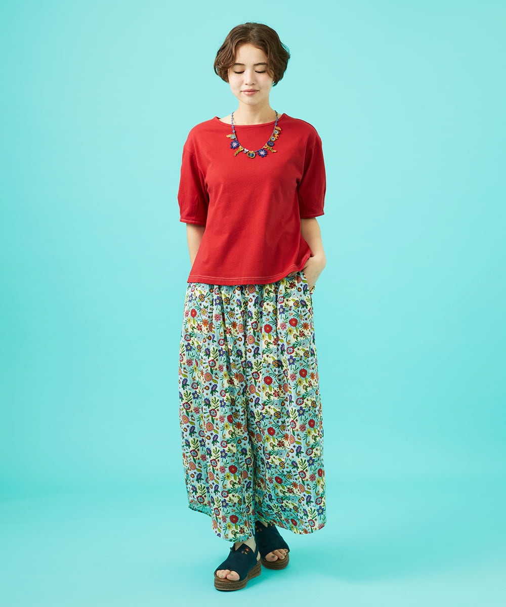 GJKGB02160 Jocomomola(ホコモモラ) Cosecha フルーツ刺繍ネックレス付きカットソー レッド