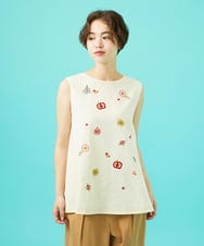 GJKGB03160 Jocomomola(ホコモモラ) Cosecha フルーツ刺繍ノースリーブカットソー アイボリー