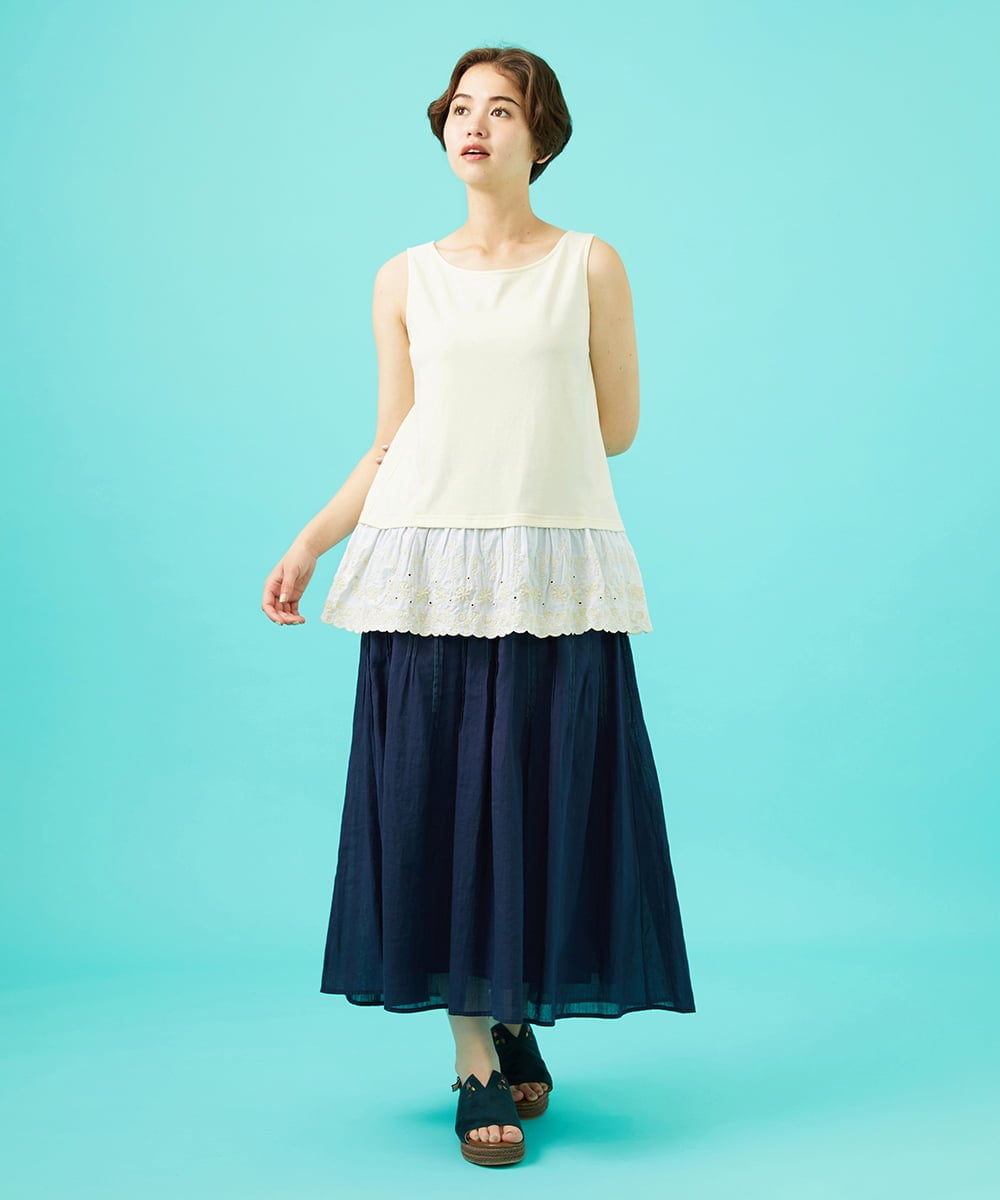 GJKGB43150 Jocomomola(ホコモモラ) Campo de frutas レースドッキングタンクトップ ネイビー