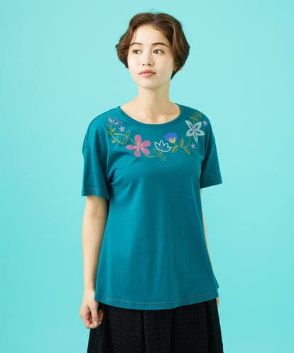 Jocomomola(ホコモモラ) Planta フラワープリントTシャツ ブルー/青 40