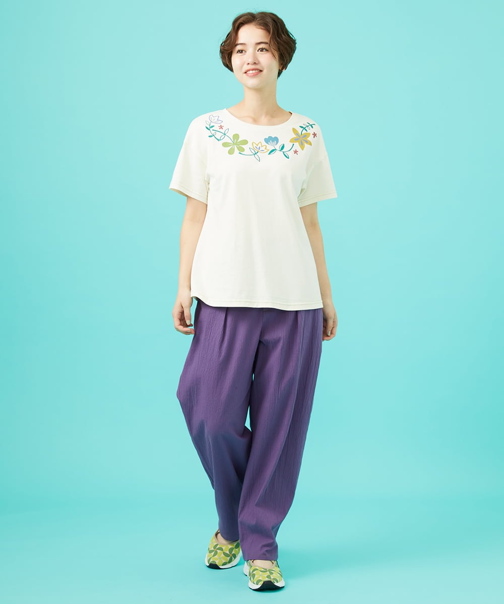 GJKGB45100 Jocomomola(ホコモモラ) Planta フラワープリントTシャツ ブルーグリーン