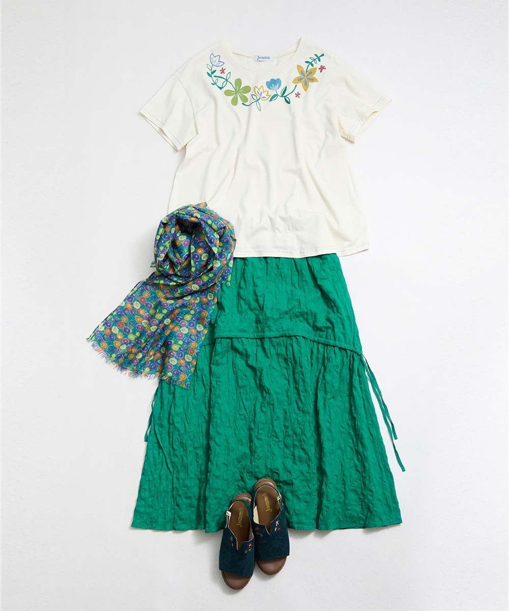 GJKGB45100 Jocomomola(ホコモモラ) Planta フラワープリントTシャツ ブルーグリーン