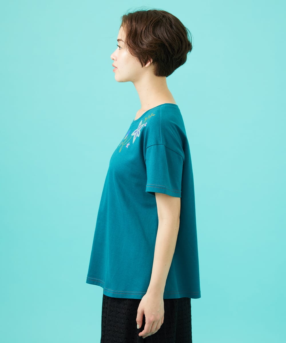 GJKGB45100 Jocomomola(ホコモモラ) Planta フラワープリントTシャツ ブルーグリーン