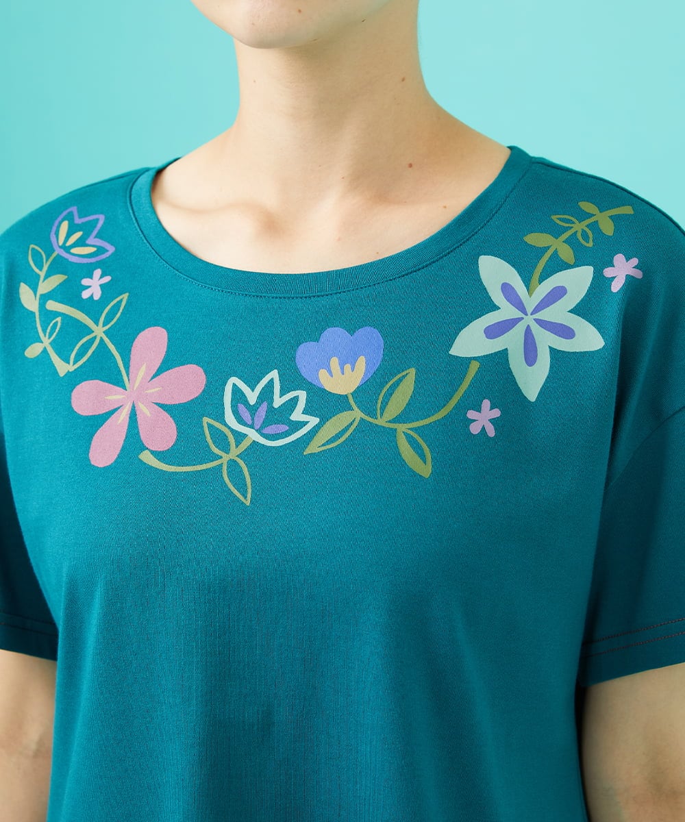GJKGB45100 Jocomomola(ホコモモラ) Planta フラワープリントTシャツ ブルーグリーン
