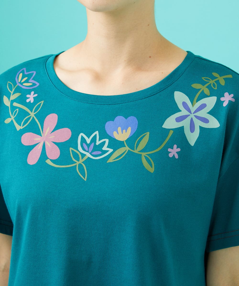 GJKGB45100 Jocomomola(ホコモモラ) Planta フラワープリントTシャツ ブルーグリーン
