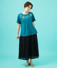 GJKGB45100 Jocomomola(ホコモモラ) Planta フラワープリントTシャツ ブルーグリーン