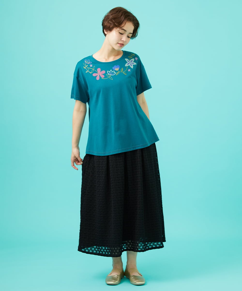 GJKGB45100 Jocomomola(ホコモモラ) Planta フラワープリントTシャツ ブルーグリーン