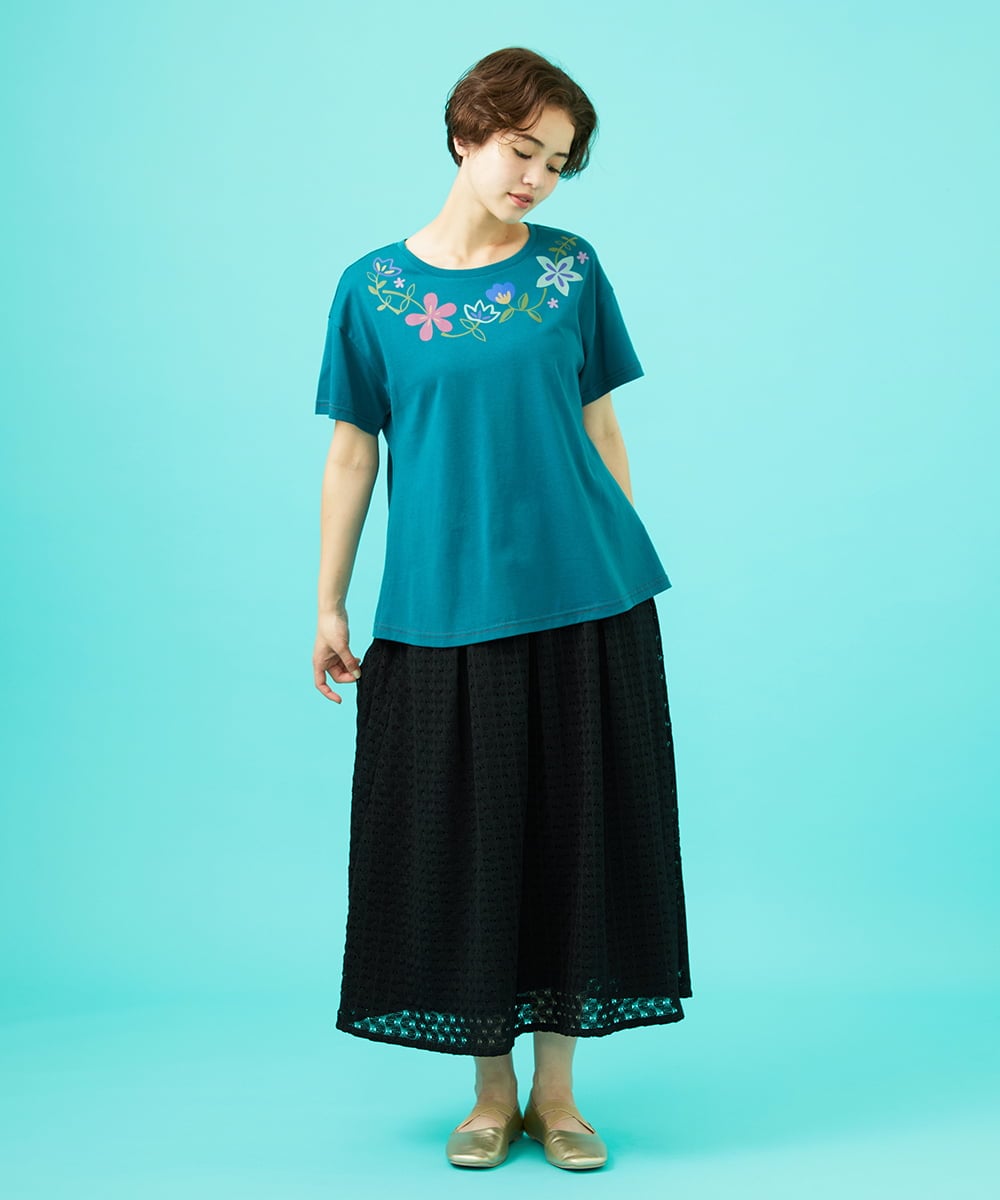 GJKGB45100 Jocomomola(ホコモモラ) Planta フラワープリントTシャツ ブルーグリーン