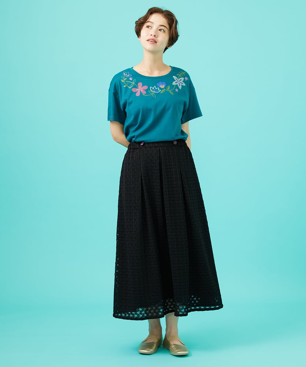 GJKGB45100 Jocomomola(ホコモモラ) Planta フラワープリントTシャツ ブルーグリーン