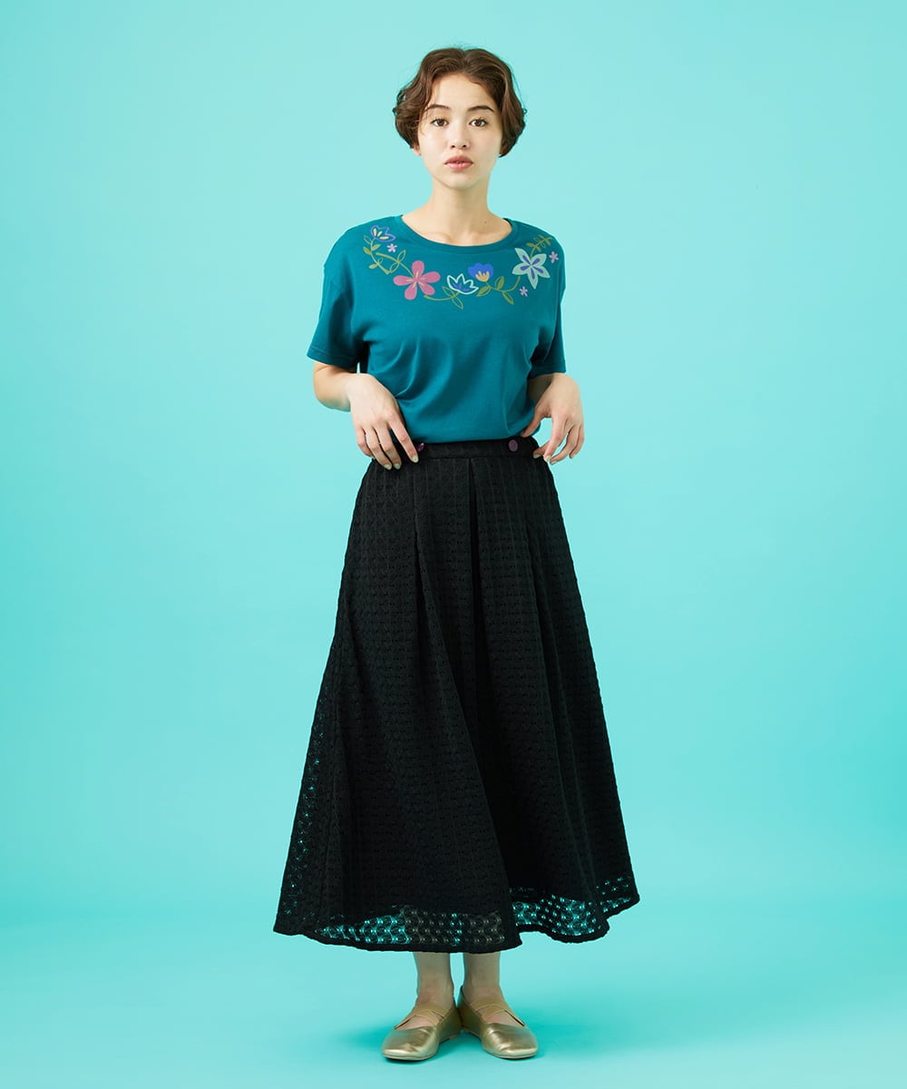 GJKGB45100 Jocomomola(ホコモモラ) Planta フラワープリントTシャツ ブルーグリーン