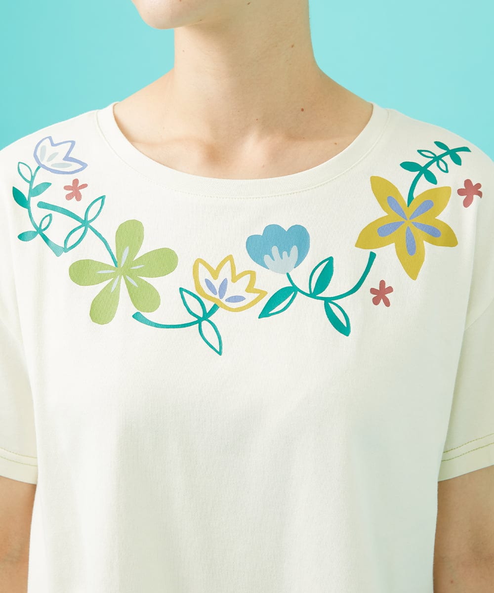 GJKGB45100 Jocomomola(ホコモモラ) Planta フラワープリントTシャツ ブルーグリーン
