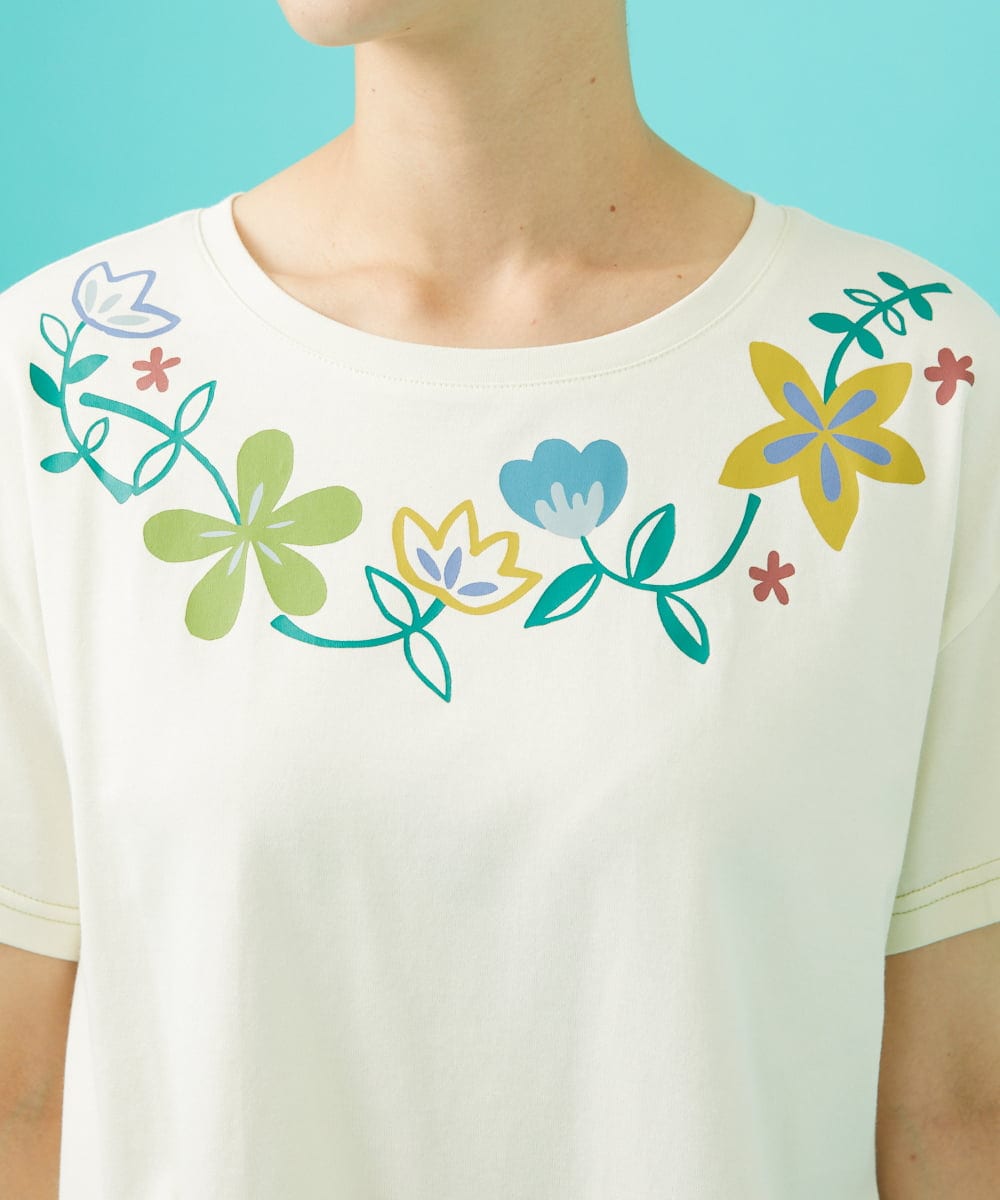 GJKGB45100 Jocomomola(ホコモモラ) Planta フラワープリントTシャツ ブルーグリーン