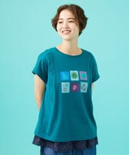 GJKGB46100 Jocomomola(ホコモモラ) Planta モチーフプリントTシャツ ブルーグリーン